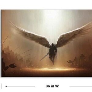 Angel Warrior Mixed Media Art in Brown and Black, 24x36”